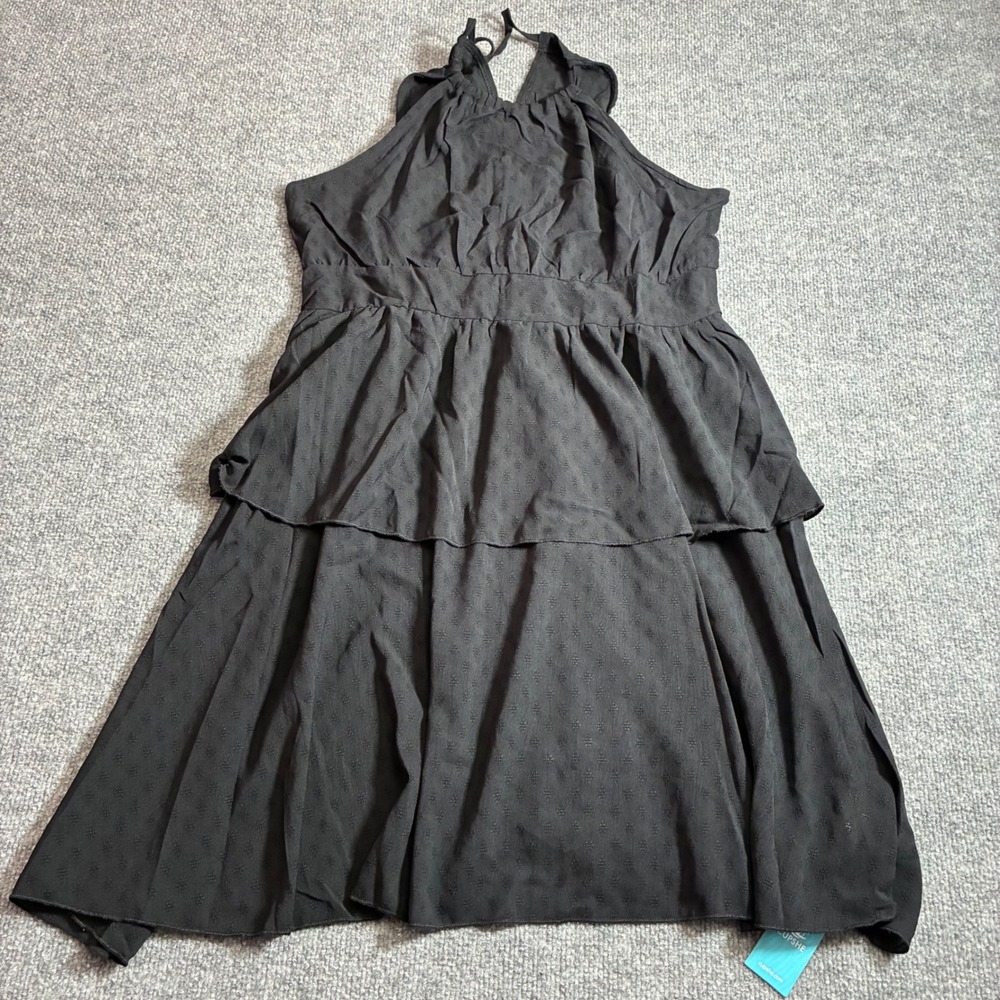 Cupshe Halter Dress Womens XL Black Tiered Dobby Boho Mini LBD NEW‎